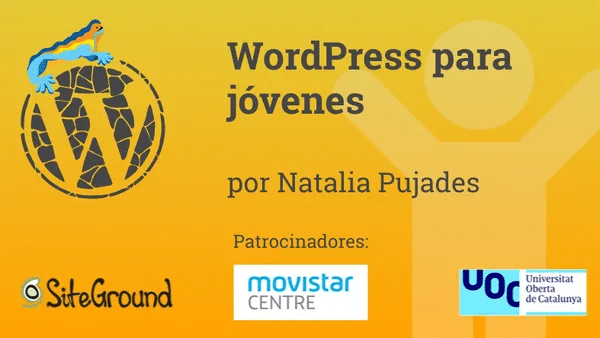 Portada de la charla "WordPress para jóvenes" por Natalia Pujades